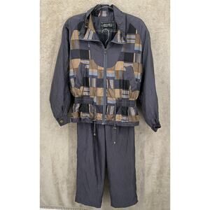 Otello Pelle Track Suit Womens Small Gray Brown Silk Windbreaker Jacket Pants‎